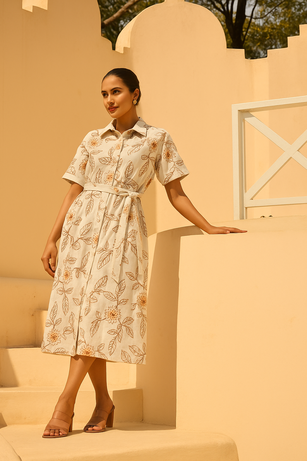 Elahe Dahlia Shirt Dress White Beige - Main Image