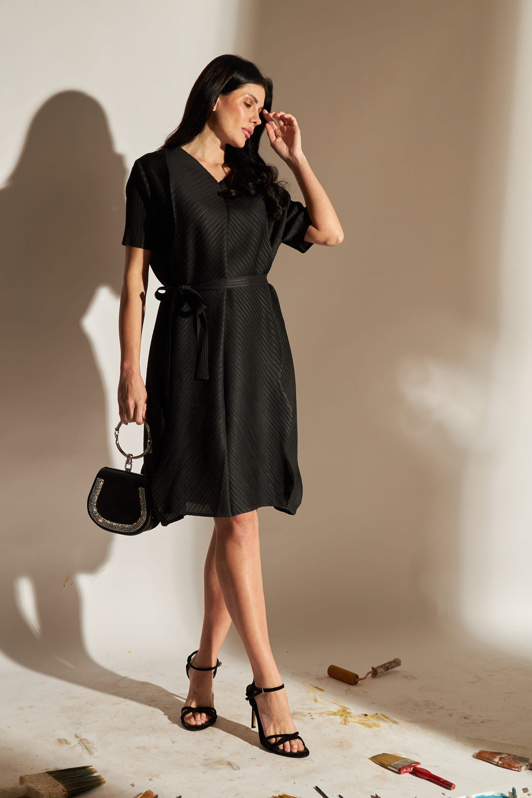 Rianna Ruffle Mini Dress - Black