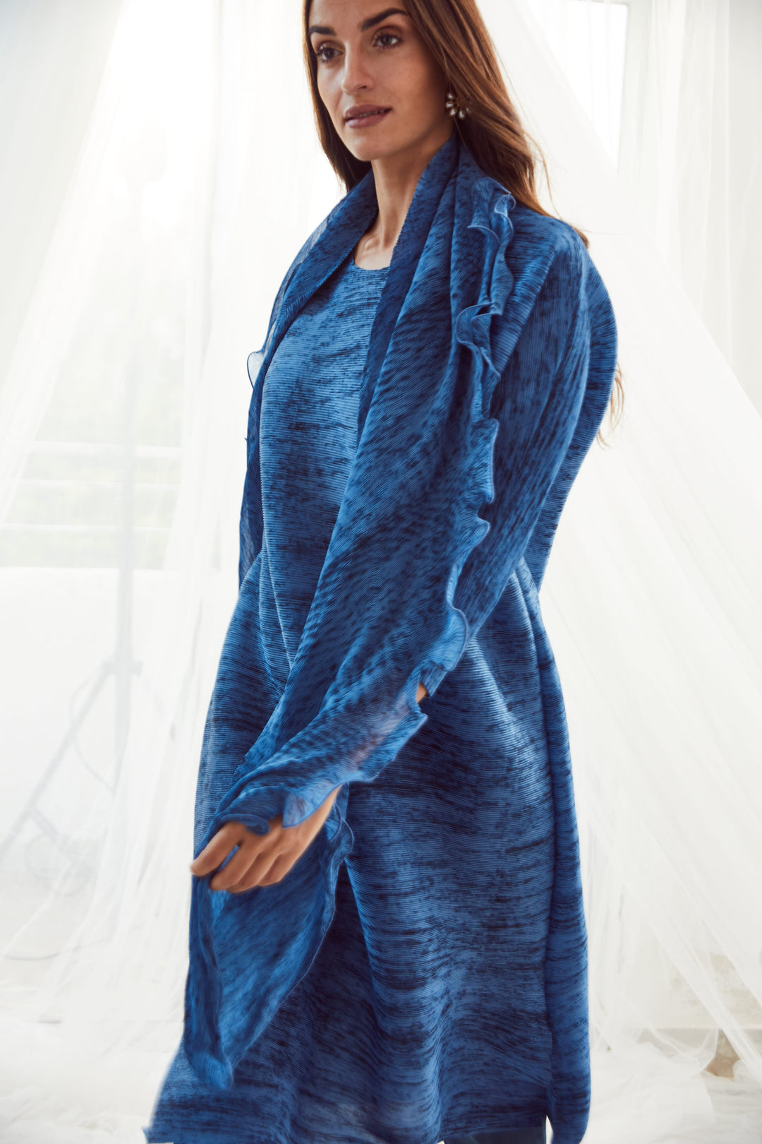 Klassy Kiara Tunic Set with Co- ordinated Scarf and Trouser - Blue