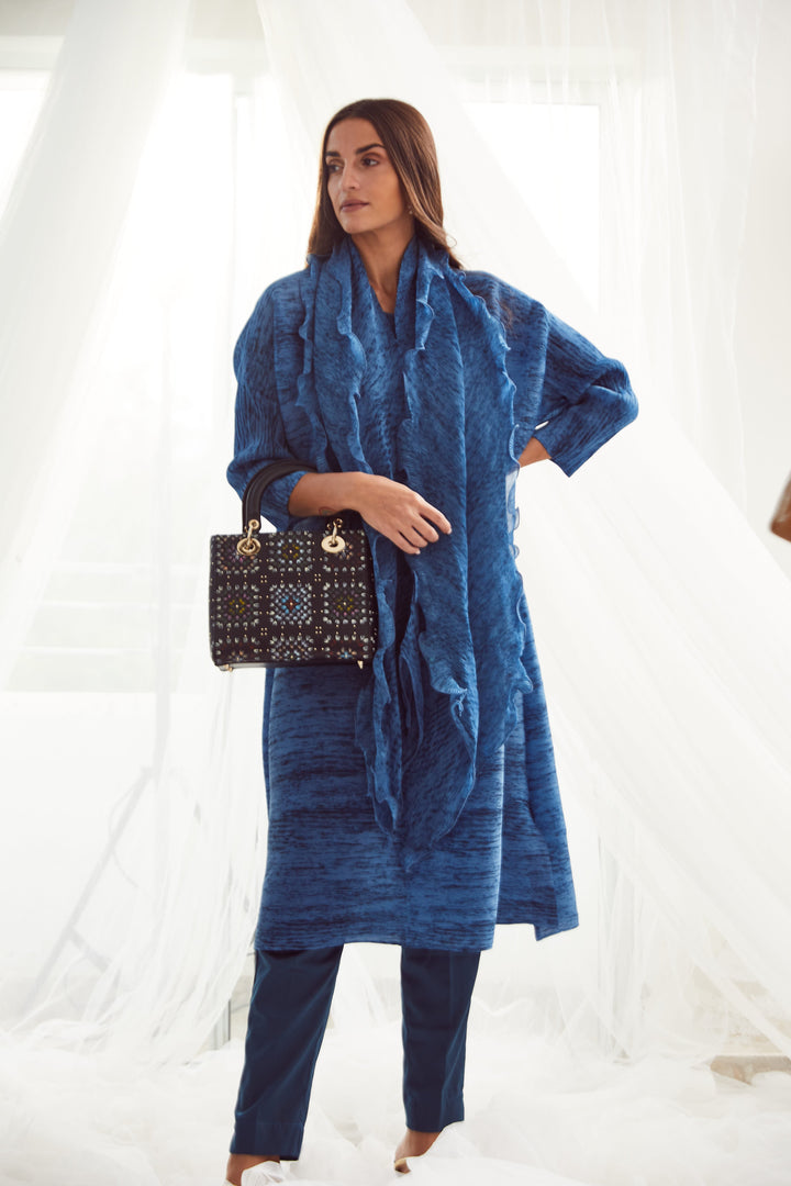 Klassy Kiara Tunic Set with Co- ordinated Scarf and Trouser - Blue