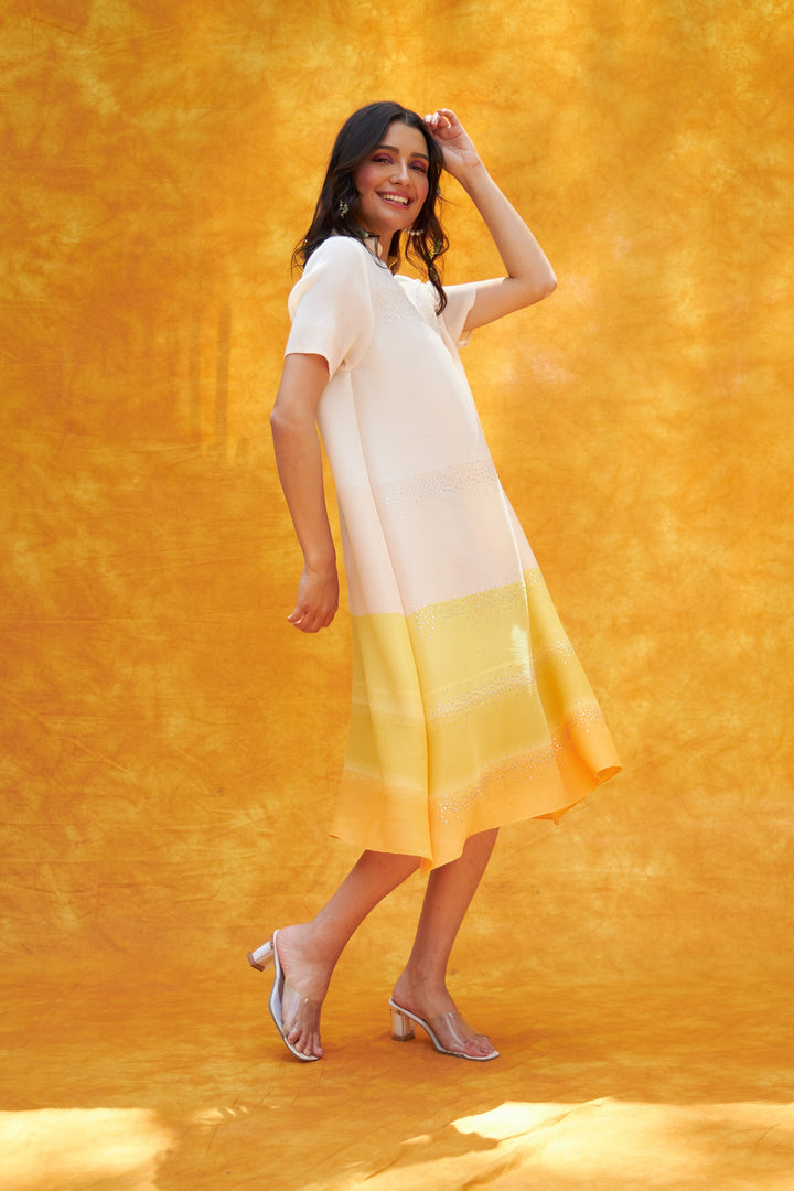 Cassie Crystal Midi Dress - Yellow