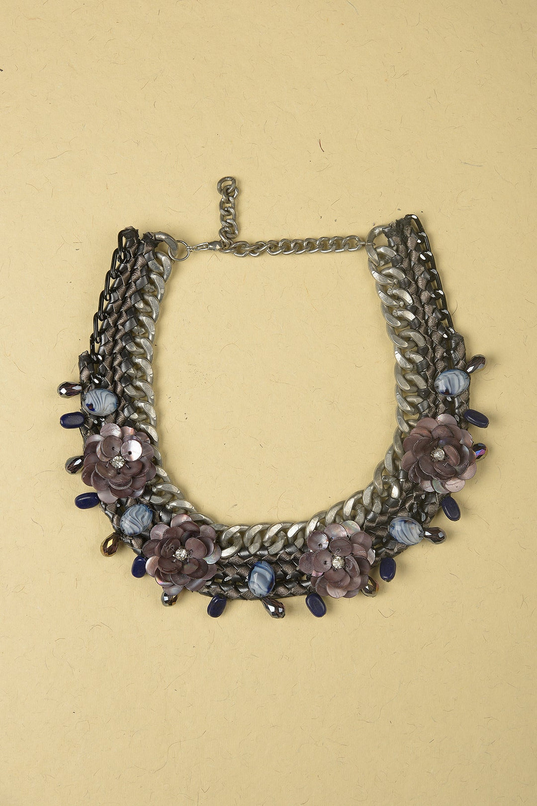 Necklace made of Iron Chains, Beads and Artificial Flowers