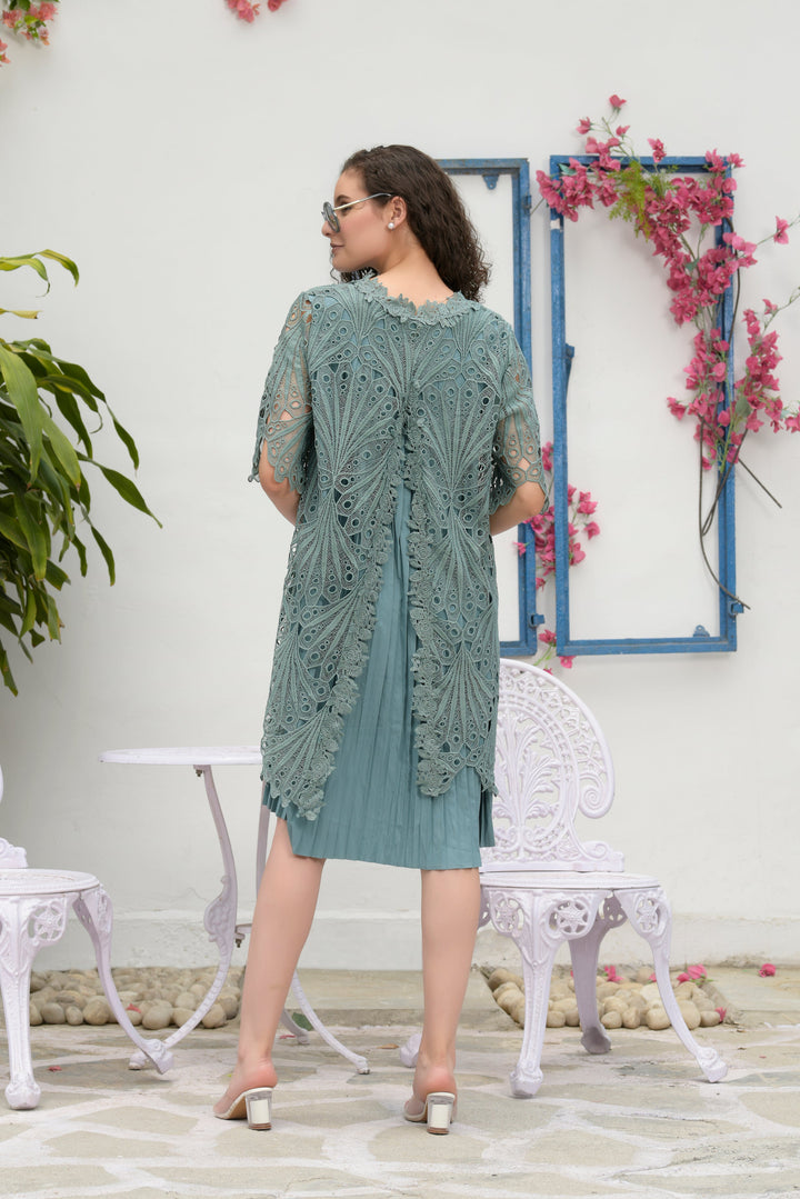 Myra Mesh Daylily Lace Dress- Soft Green