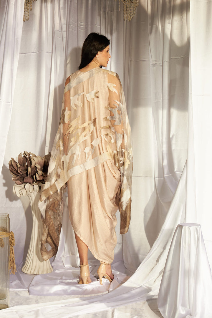 Slip Easy Dress with Organza Cape - Shades of Beige