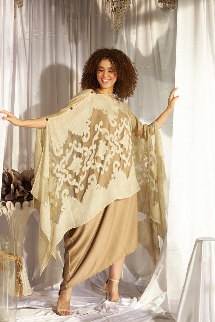 Slip Easy Dress with Organza Cape - Cool Olive