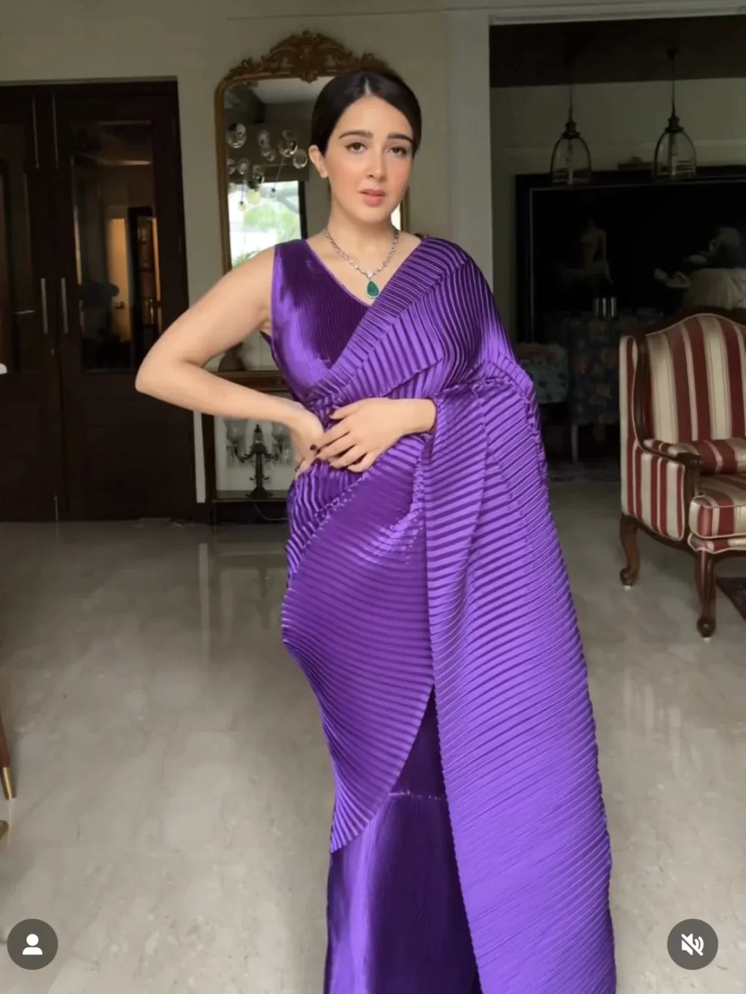 Classy Pleated Gown Saree - Purple