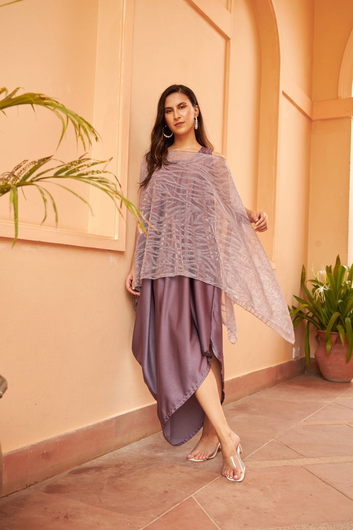 Slip Easy Dress with Shimmer Cape - Purple