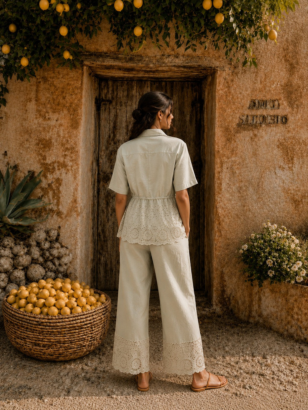 Cameron Cotton Cutwork Coord Set - Sage Green