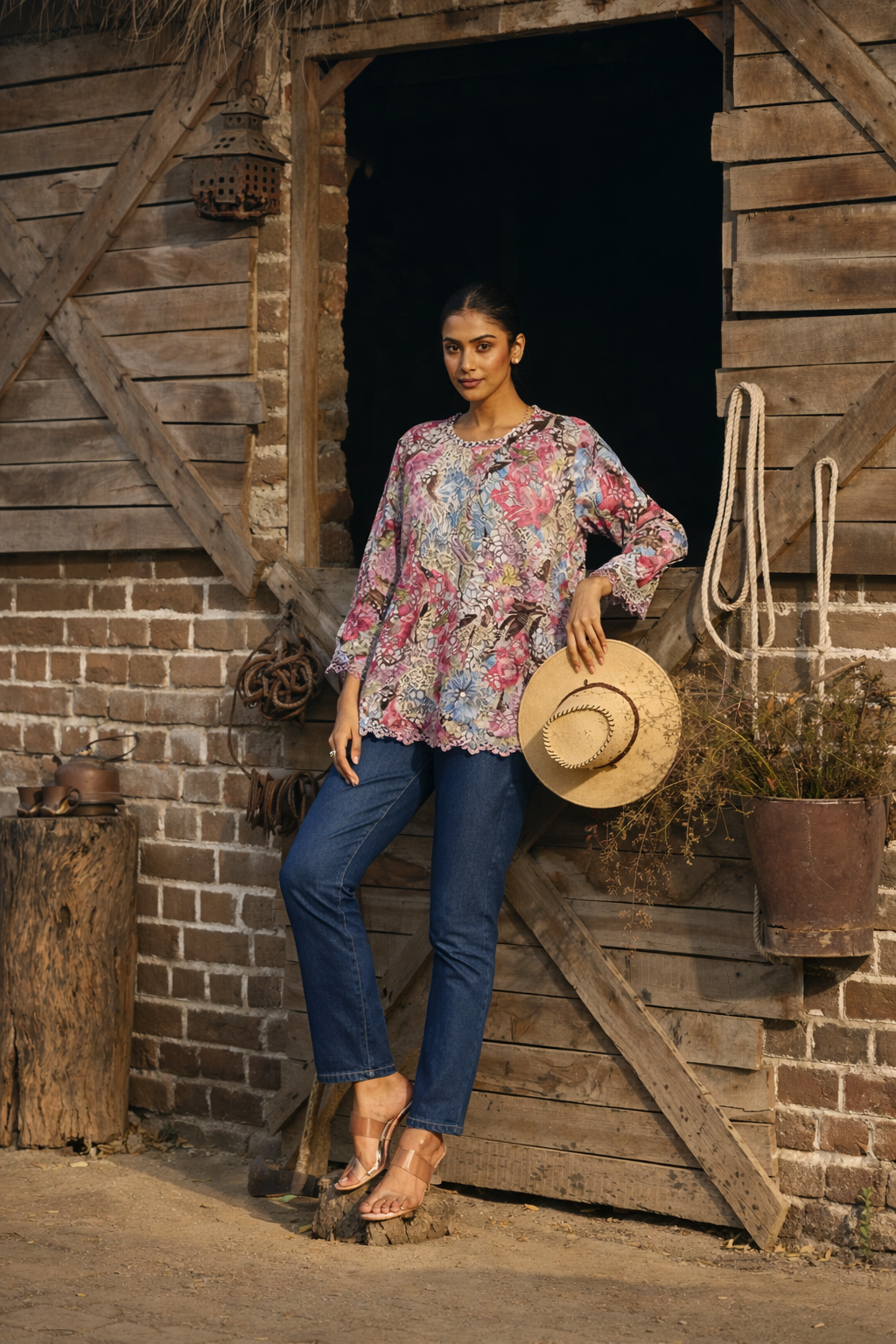 MYRA MESH PRINTED TOP - PINK