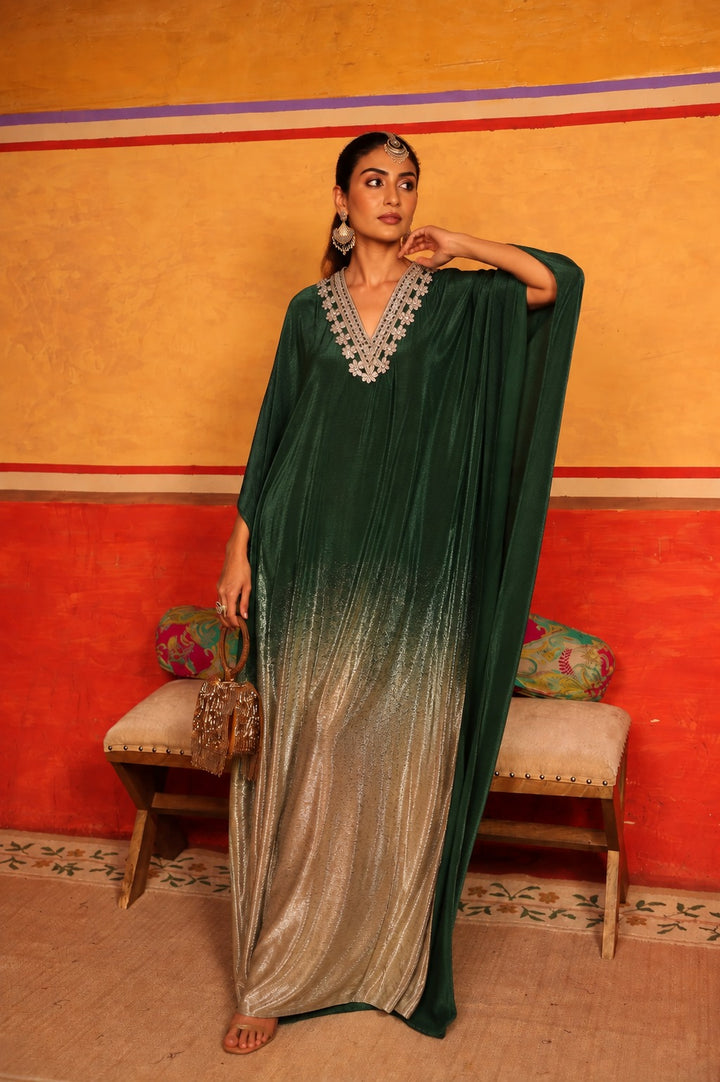 CLASSY PLEATED UMBROUS KAFTAN - GREEN