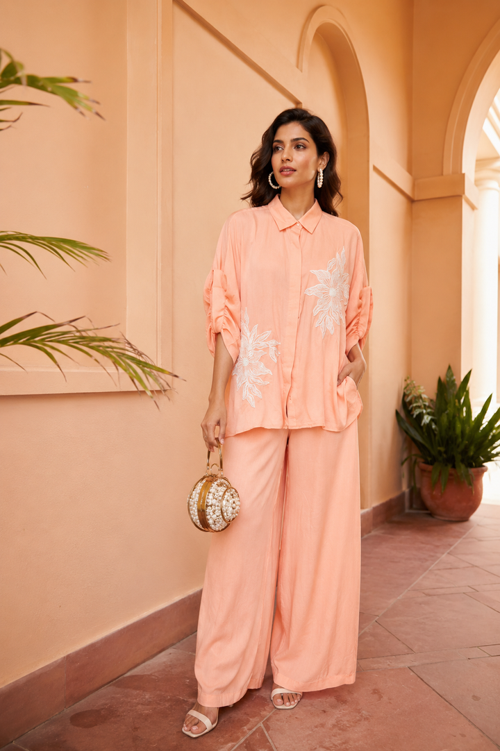 Divine Sequins Embroidered Kaftan Set - Peach