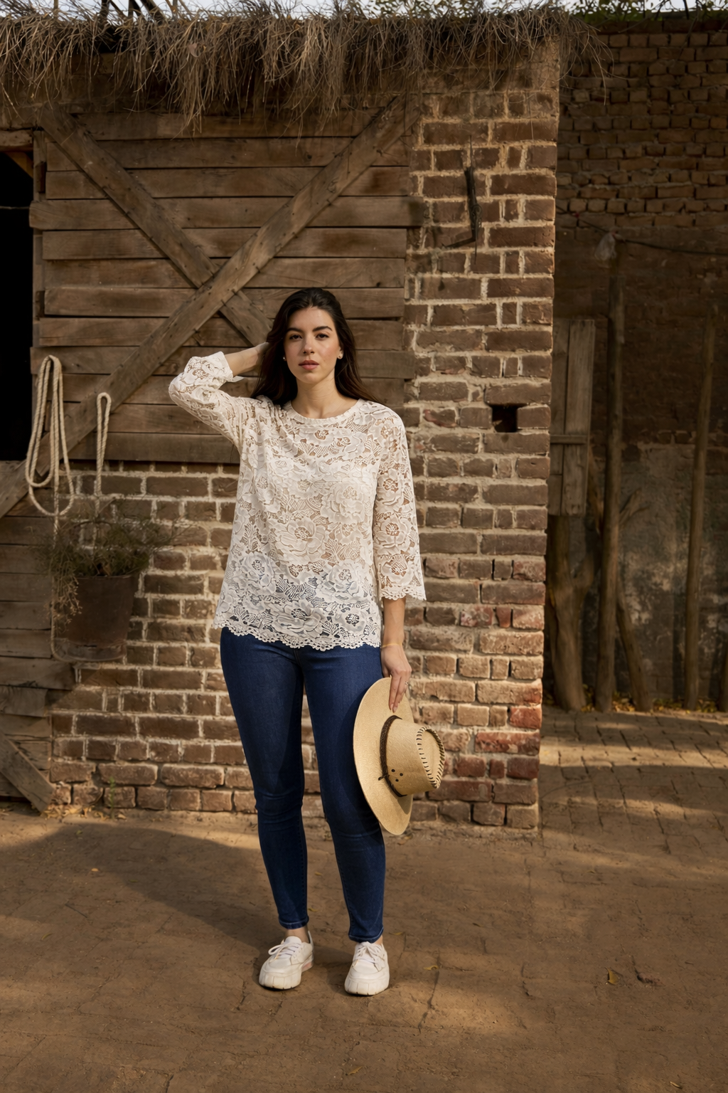MYRA MESH DAYLILY DAISY TOP - IVORY
