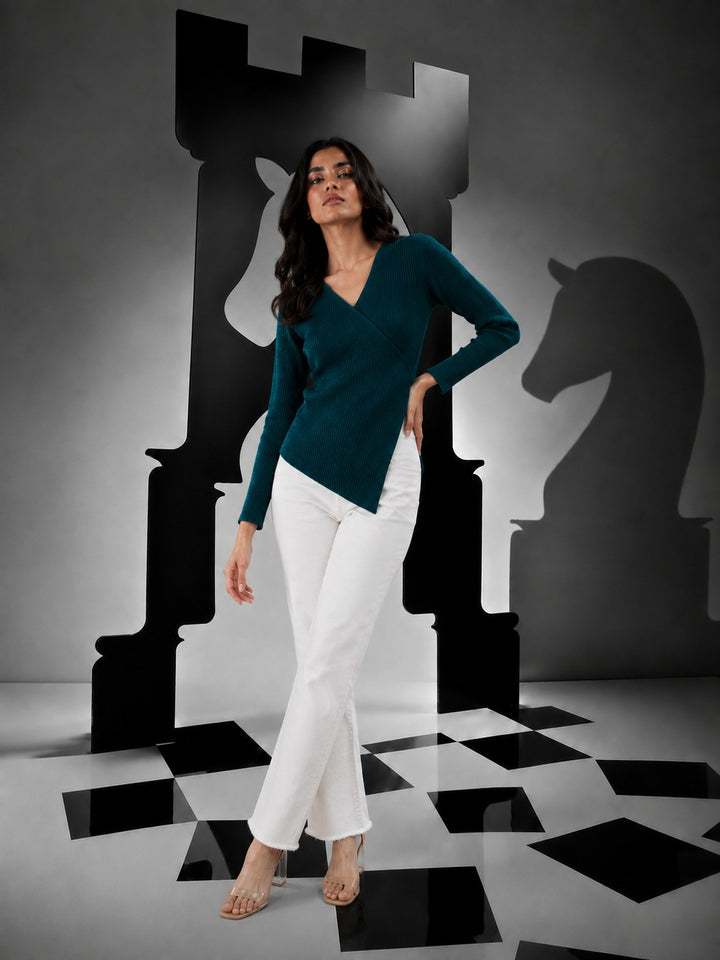 WRAP AROUND PLEATED TOP- TEAL