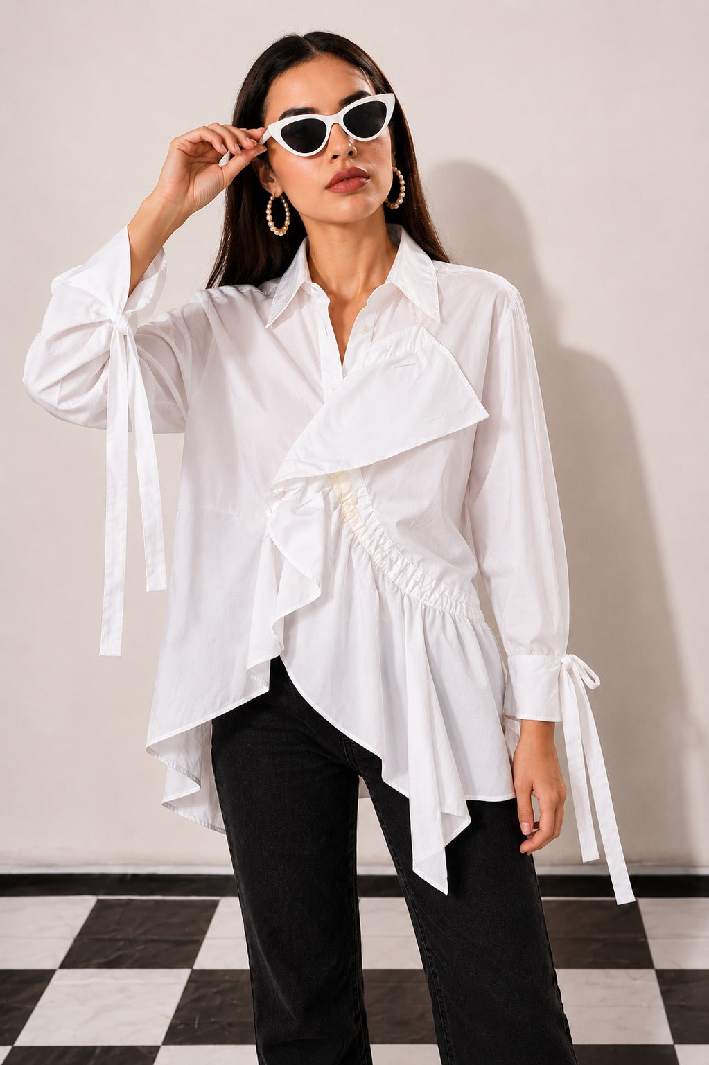 RUFFLE SHIRT - WHITE