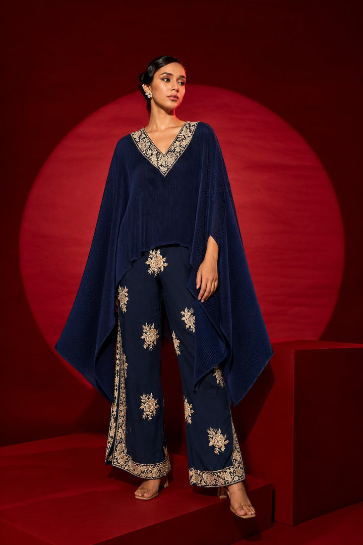 Gara pleated cape with pants - Blue