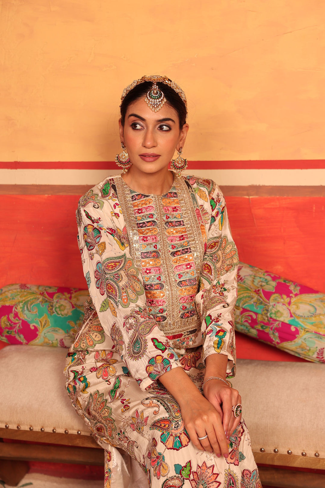 Elizey Paisley Embroidered Kaftan - Ivory