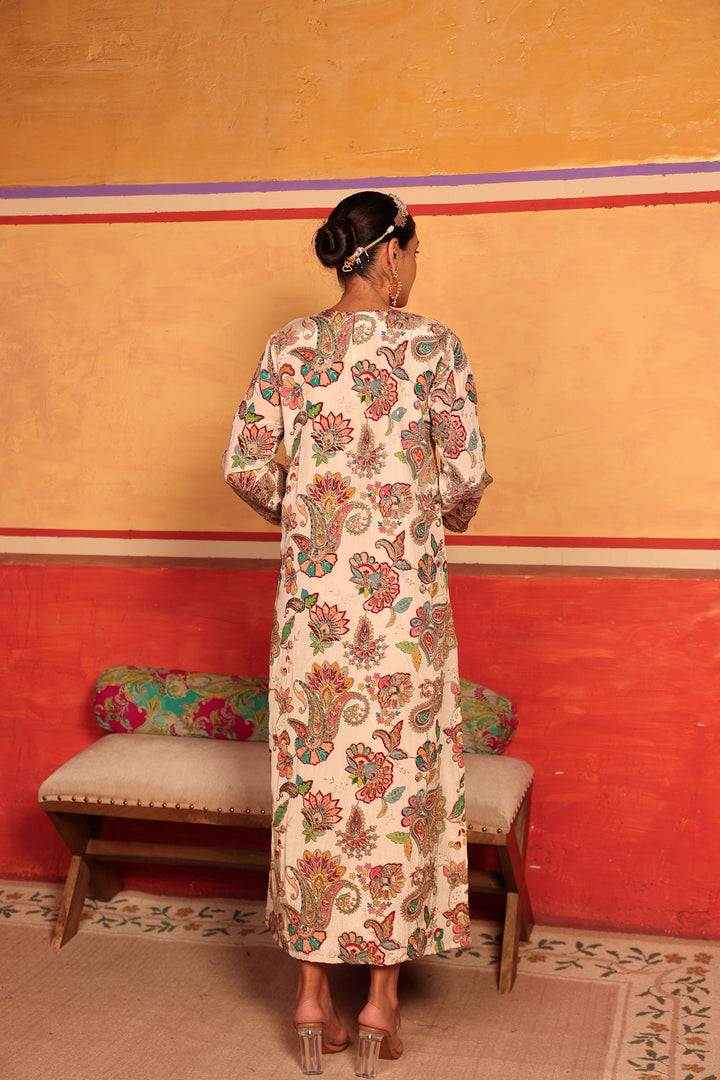Elizey Paisley Embroidered Kaftan - Ivory