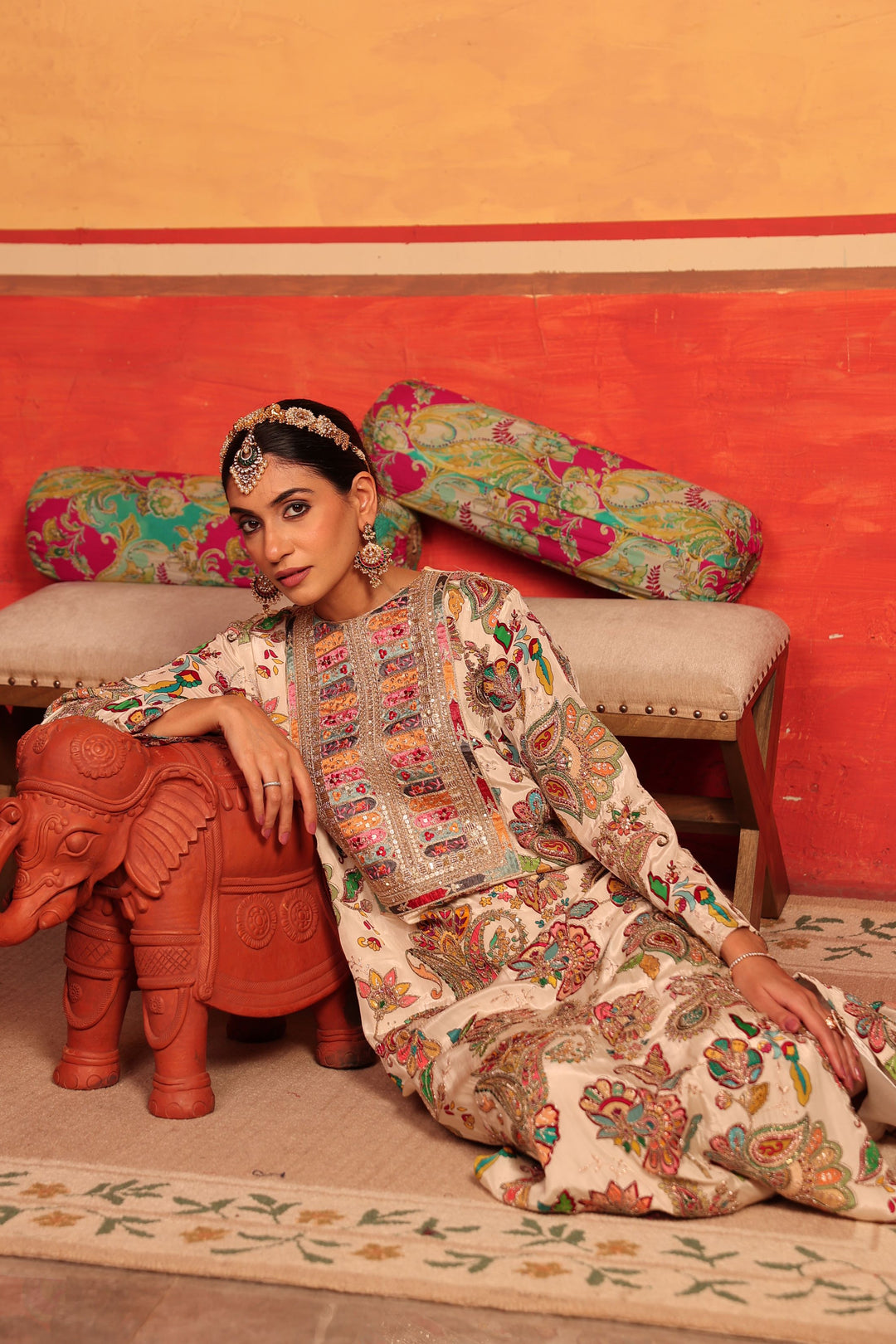 Elizey Paisley Embroidered Kaftan - Ivory