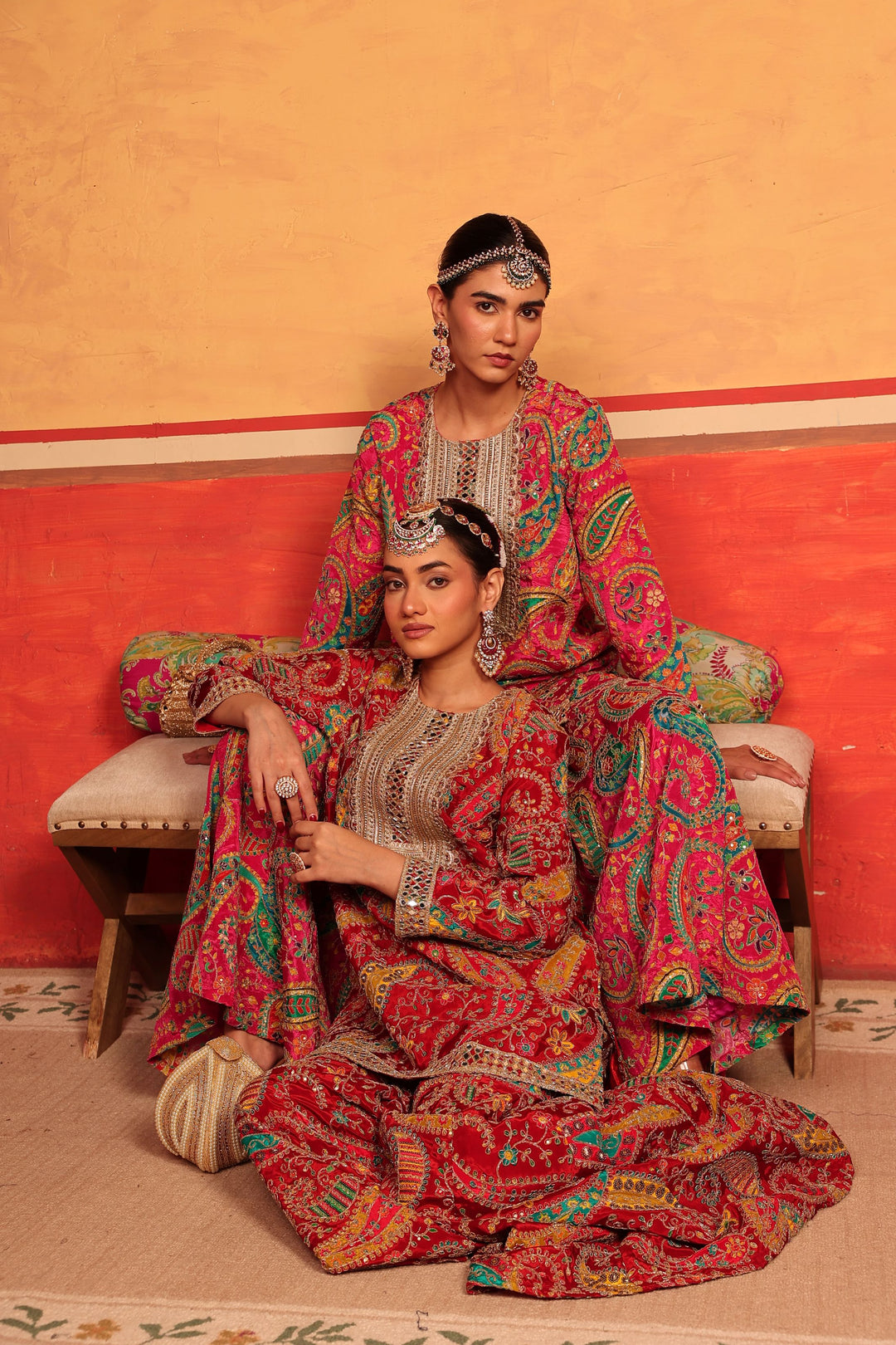 Elizey Paisley Embroidered Sharara Set - Pink