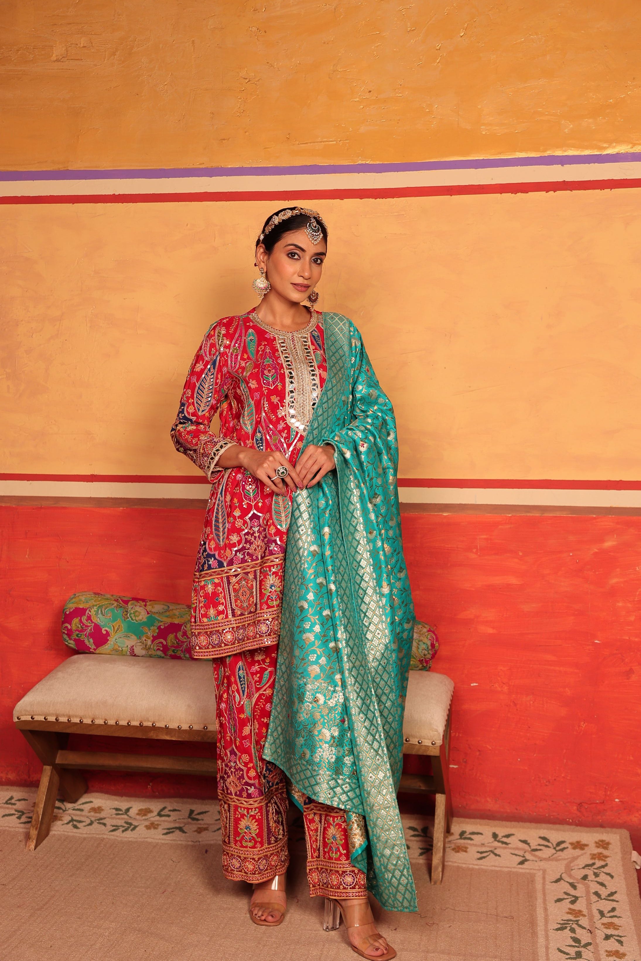 Elizey Paisley Coordinated Kurta Set - Red