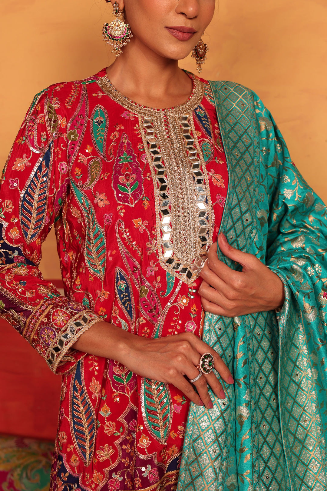 Elizey Paisley Coordinated Kurta Set - Red