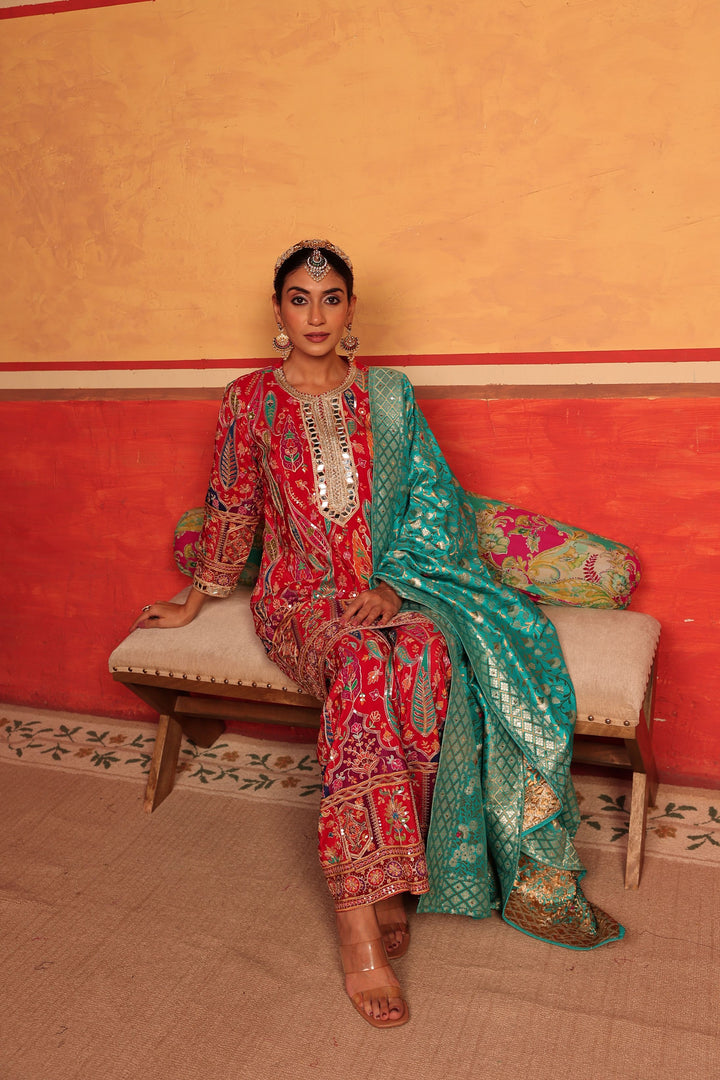 Elizey Paisley Coordinated Kurta Set - Red