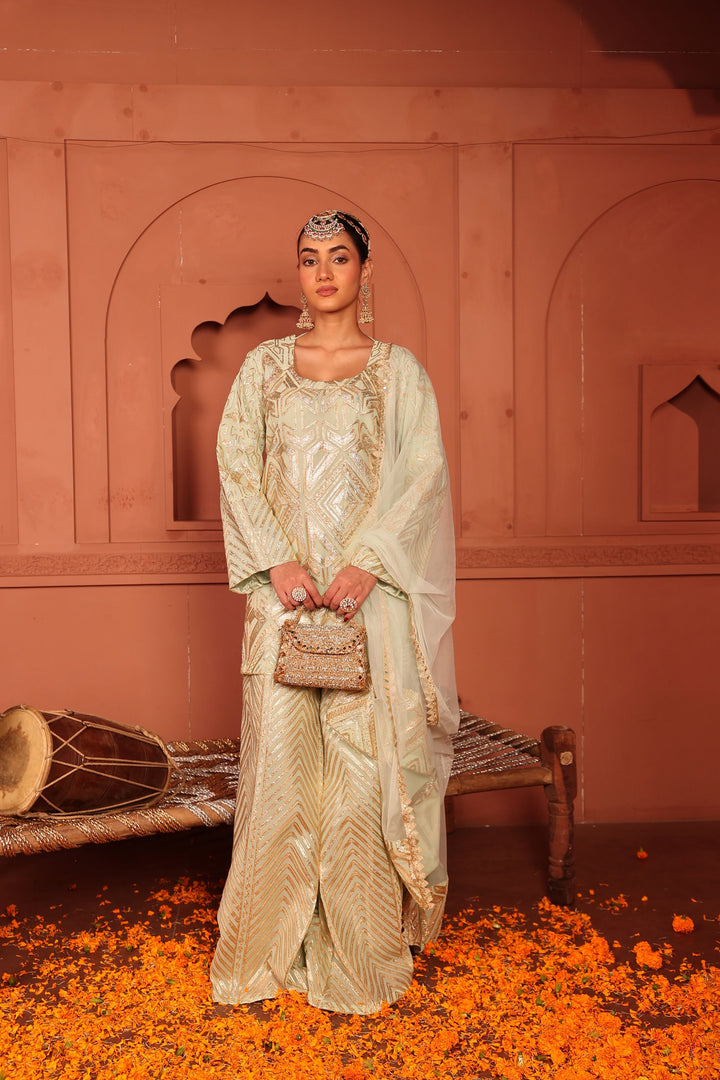 Gulnaaz Gota Sharara Set - Mint Green