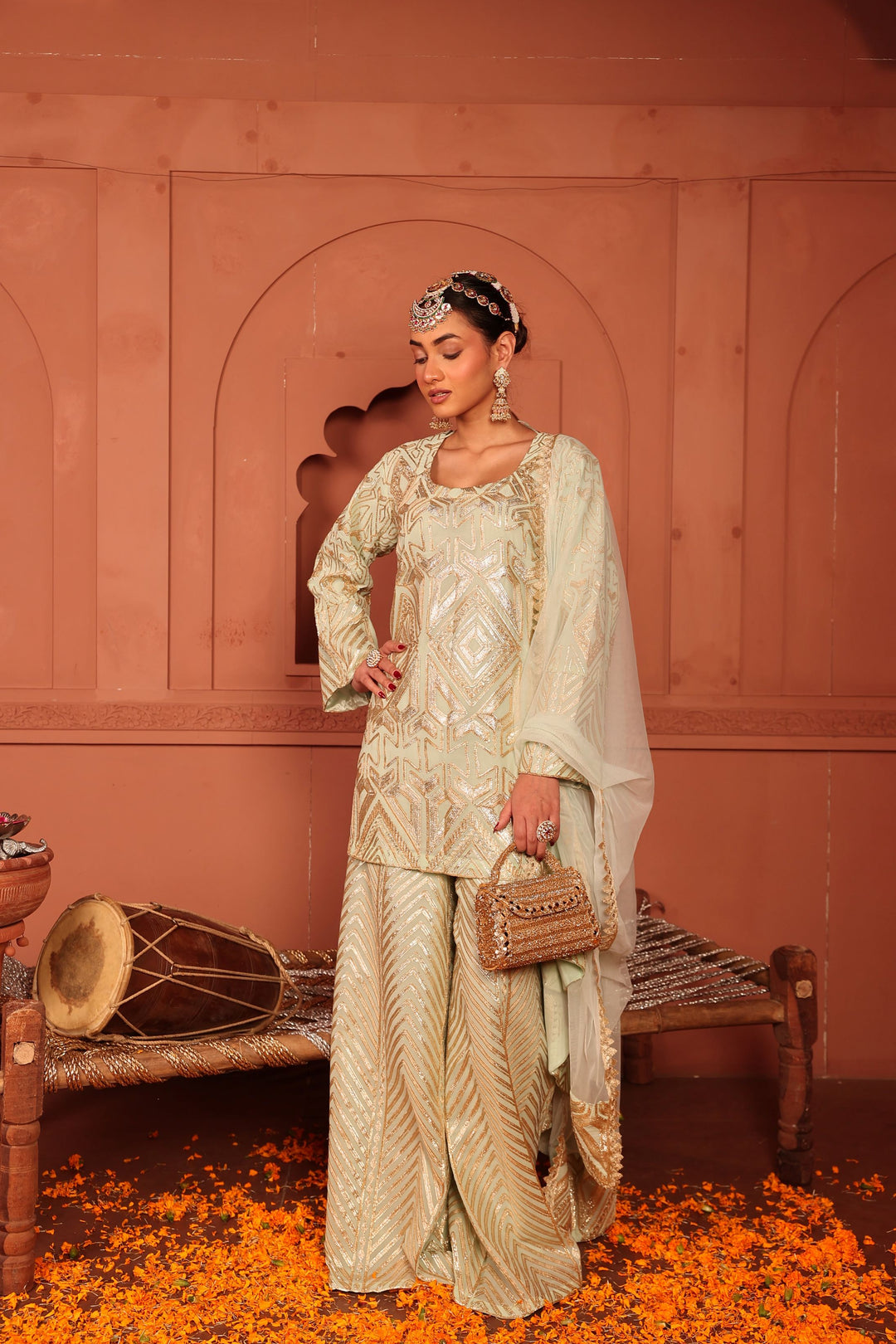 Gulnaaz Gota Sharara Set - Mint Green