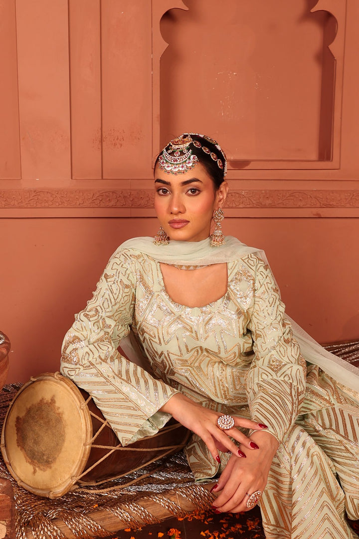 Gulnaaz Gota Sharara Set - Mint Green