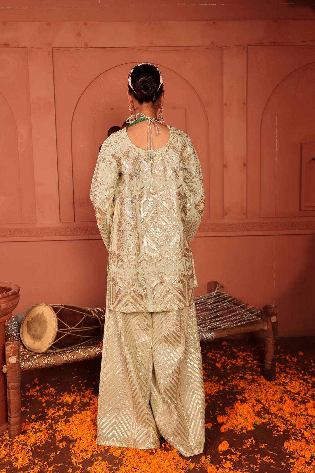 Gulnaaz Gota Sharara Set - Mint Green