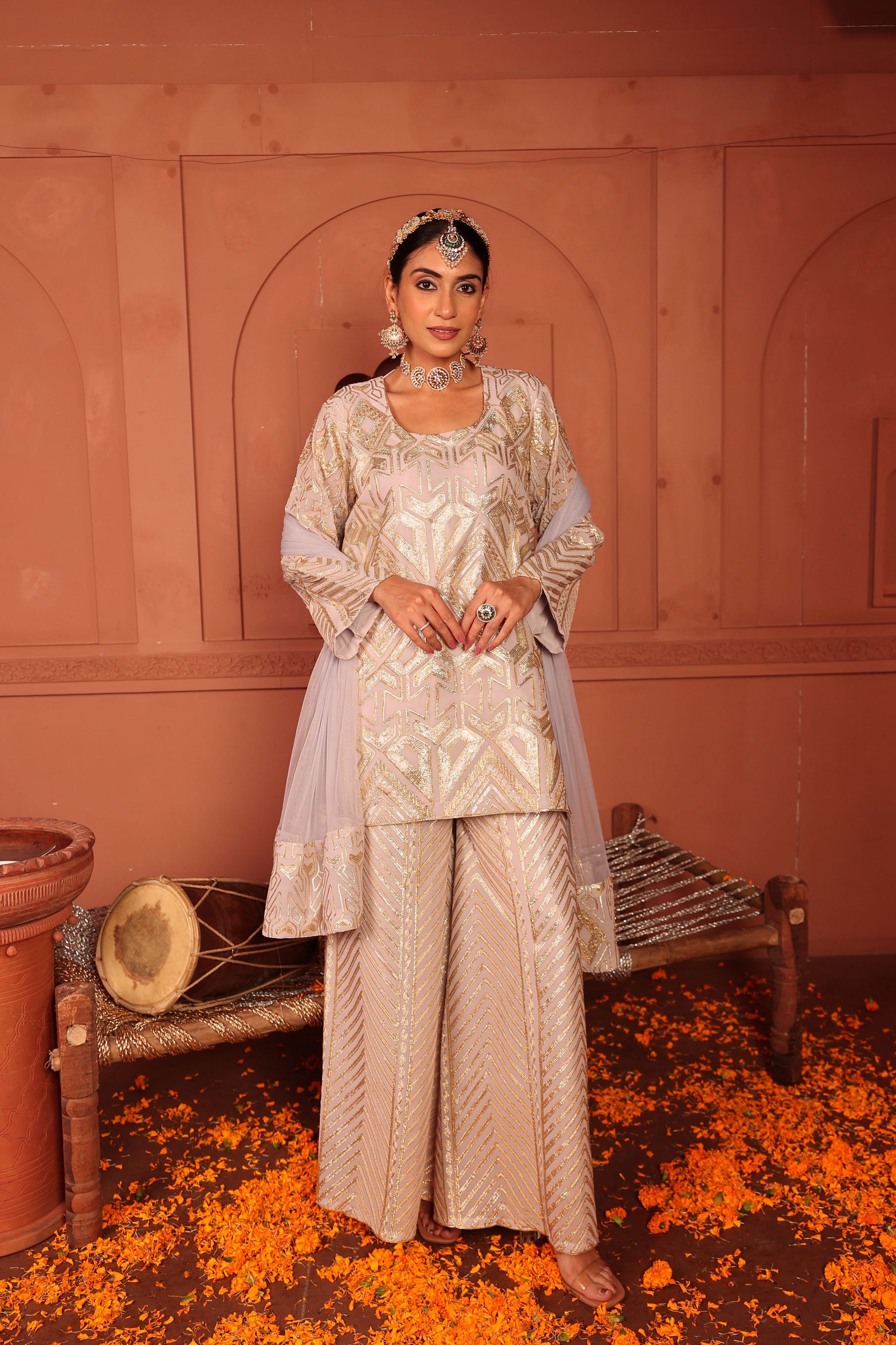 Gulnaaz Gota Sharara Set - Lavender