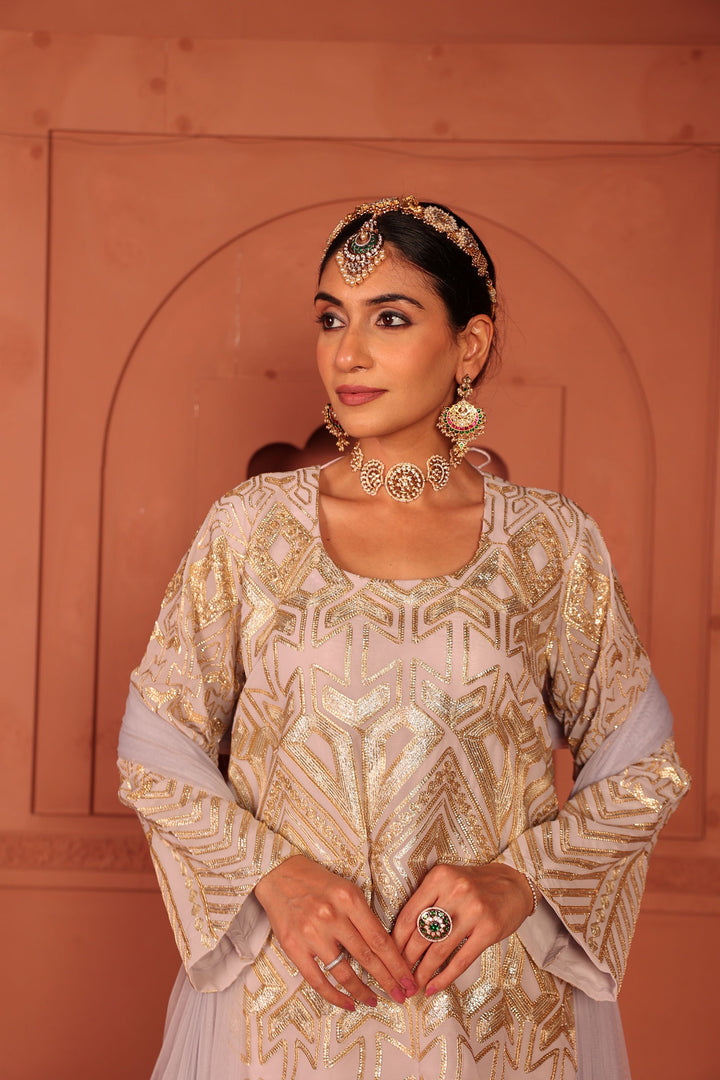 Gulnaaz Gota Sharara Set - Lavender