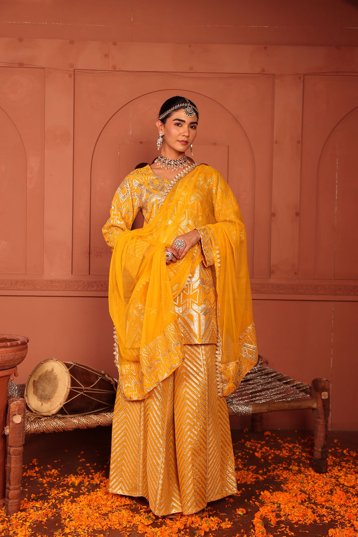 Gulnaaz Gota Sharara Set - Yellow