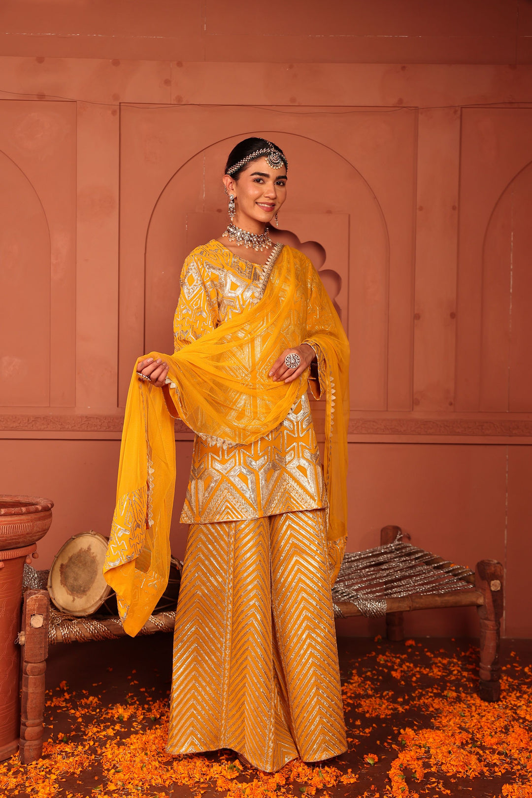 Gulnaaz Gota Sharara Set - Yellow