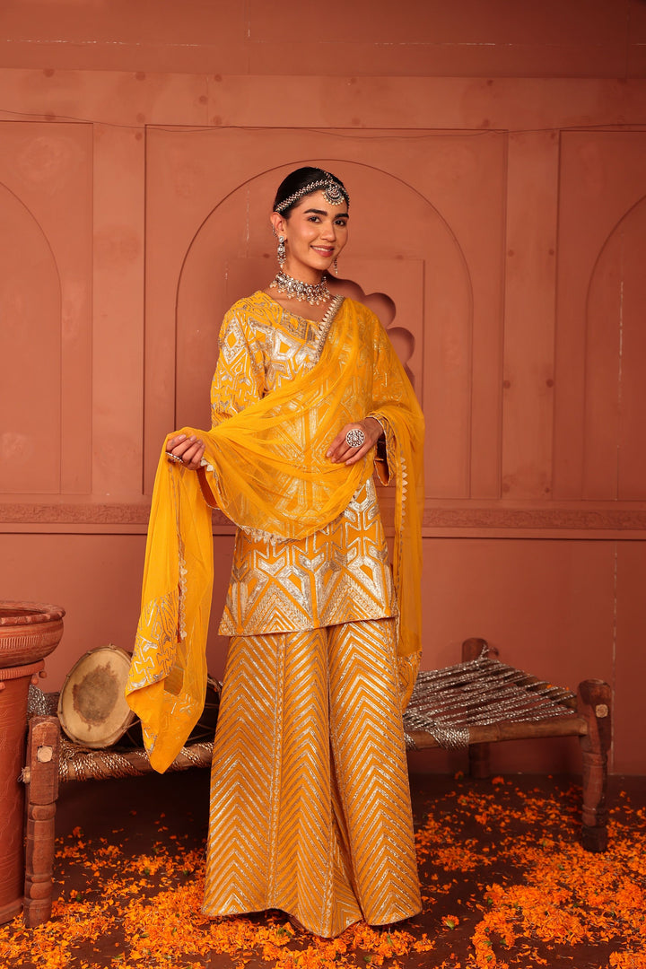 Gulnaaz Gota Sharara Set - Yellow