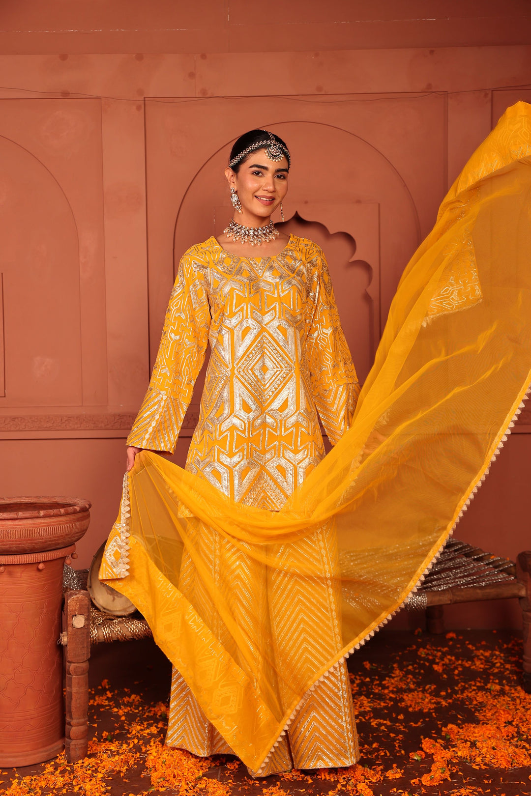 Gulnaaz Gota Sharara Set - Yellow