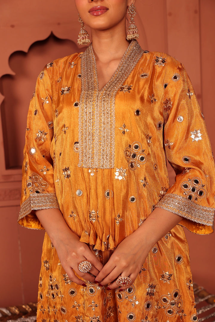 Aaina Adaa Tunic Set with Embroidered Pants - Mustard