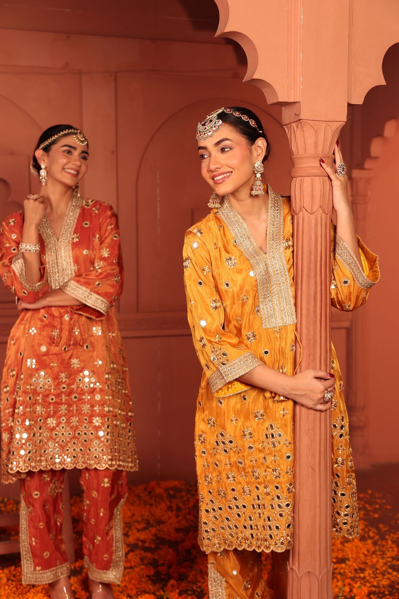 Aaina Adaa Tunic Set with Embroidered Pants - Mustard