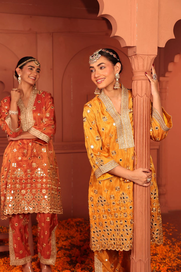 Aaina Adaa Tunic Set with Embroidered Pants - Mustard