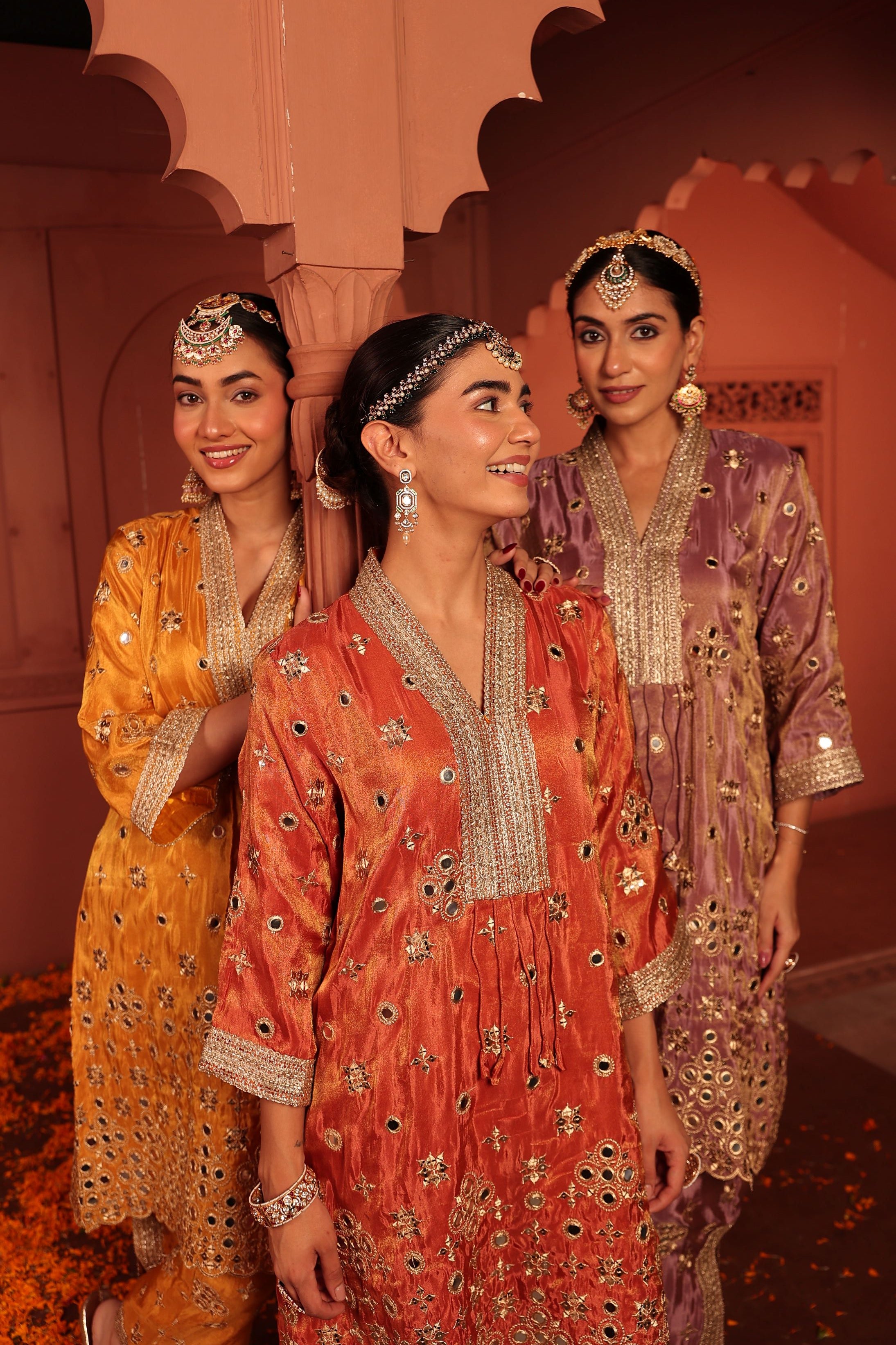 Aaina Adaa Tunic Set with Embroidered Pants - Orange