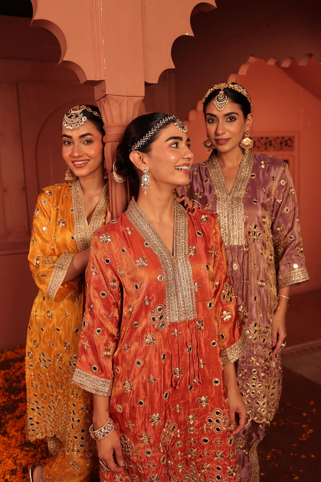 Aaina Adaa Tunic Set with Embroidered Pants - Orange