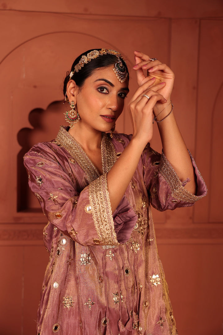 Aaina Adaa Tunic Set with Embroidered Pants - Lilac