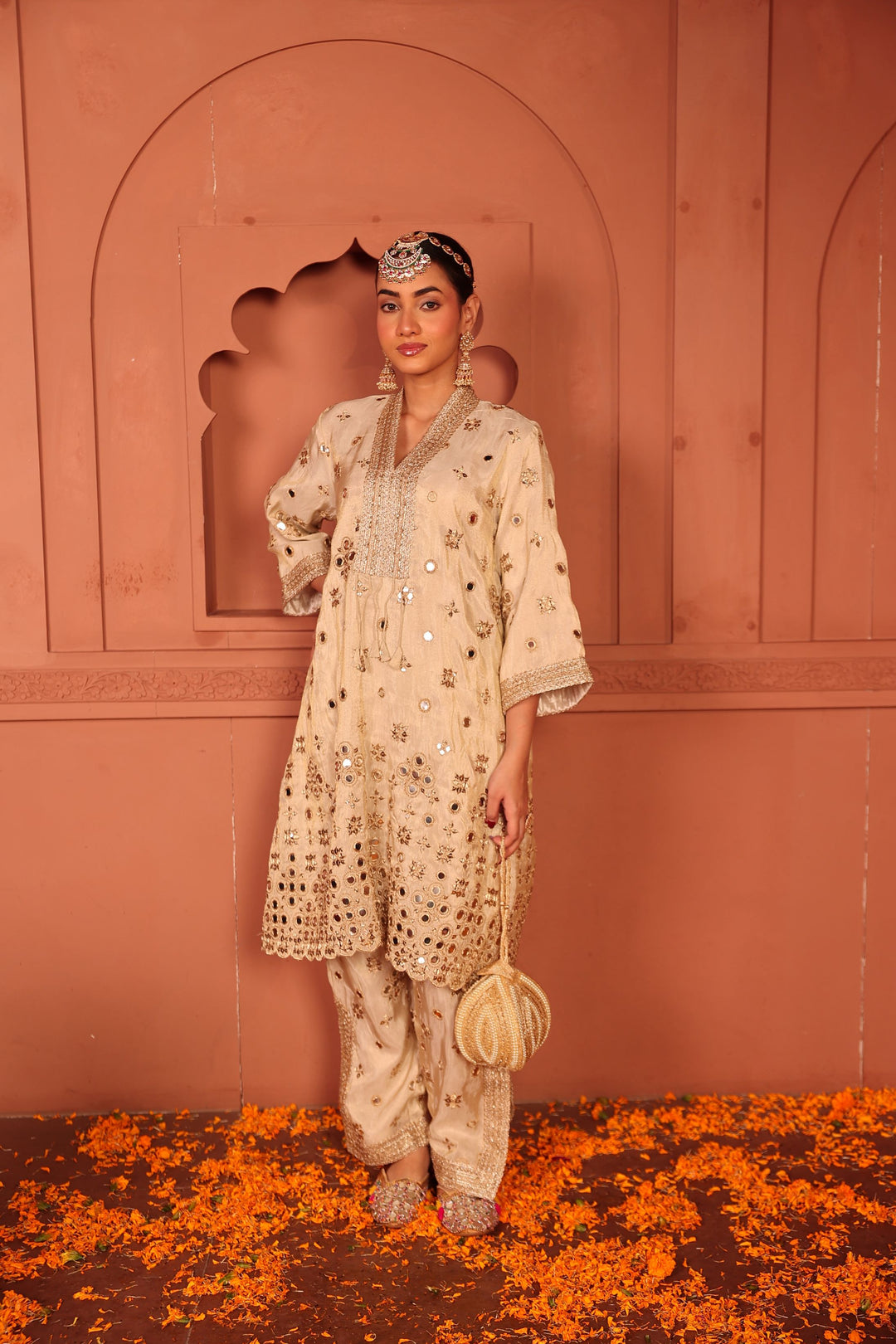 Aaina Adaa Tunic Set with Embroidered Pants - Ivory