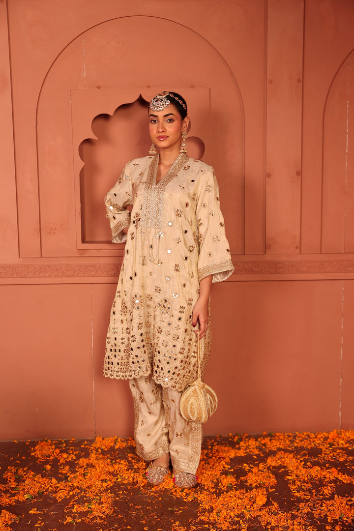 Aaina Adaa Tunic Set with Embroidered Pants - Ivory