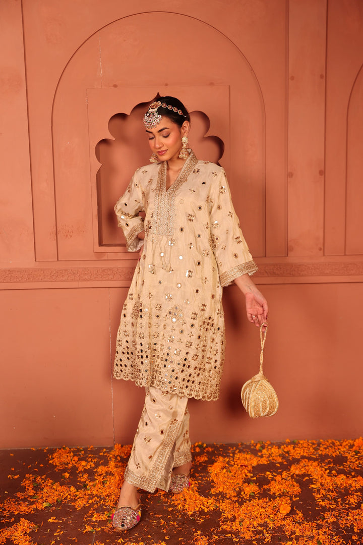 Aaina Adaa Tunic Set with Embroidered Pants - Ivory