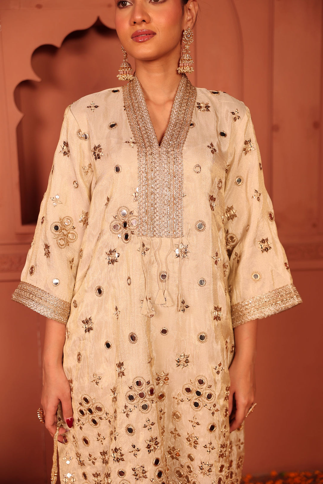 Aaina Adaa Tunic Set with Embroidered Pants - Ivory