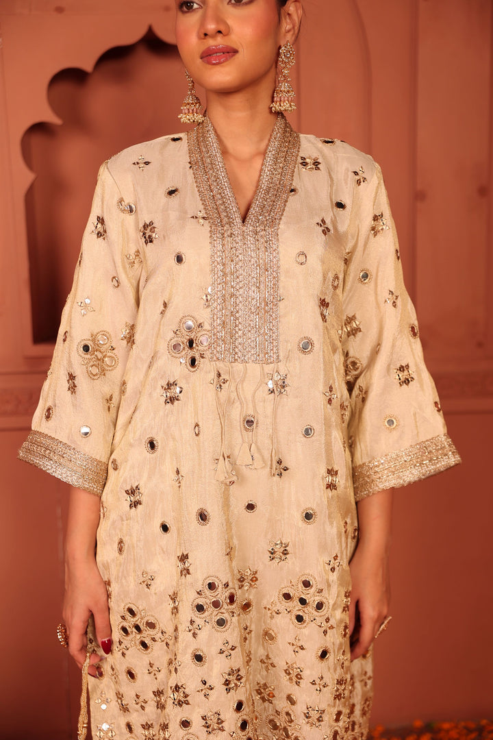 Aaina Adaa Tunic Set with Embroidered Pants - Ivory
