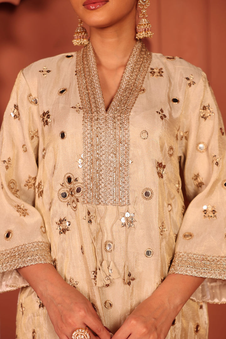 Aaina Adaa Tunic Set with Embroidered Pants - Ivory
