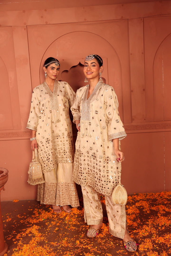 Aaina Adaa Tunic Set with Embroidered Pants - Ivory
