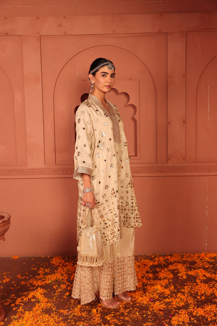 Aaina Adaa Mirror Work Sharara Set - Ivory